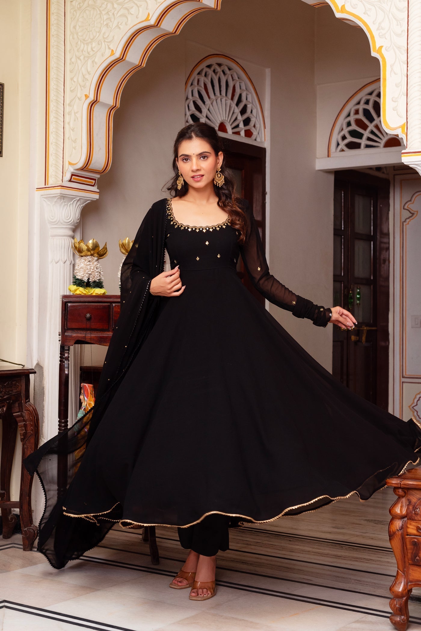 Most Trending Black Hand and Mirror Work Anarkali Suit