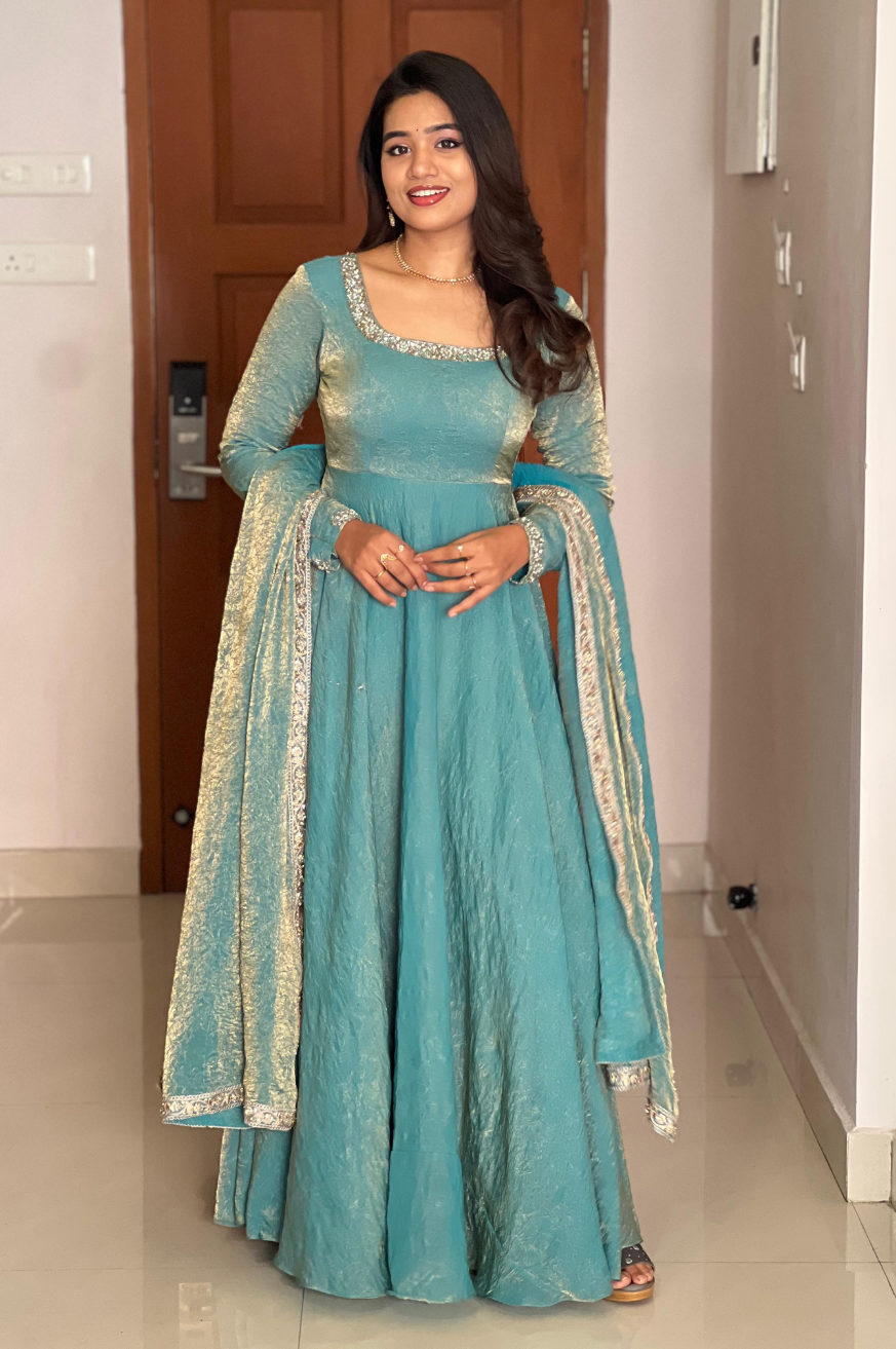silk anarkali dress Festive Special Most Trending Fency Silk Handwork Anarkali Gown