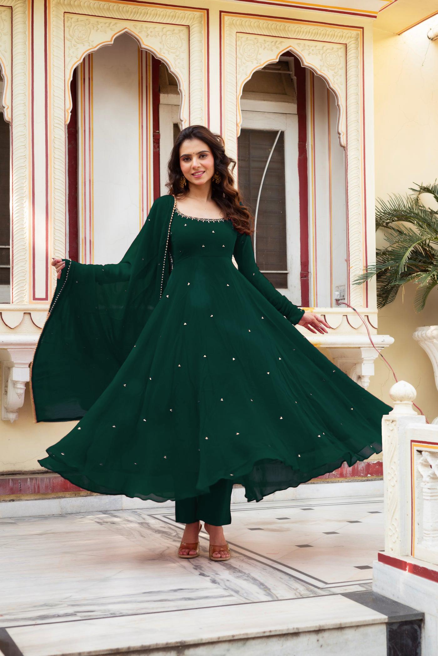New Launching Green Handwork Anarkali Suit Set