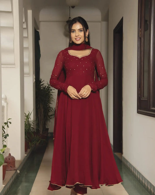 Wedding Special Maroon Color Designer Anarkali Gown