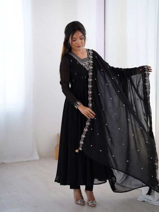 Most Trending Premium Georgette Party Wear Black Anarkali Suit