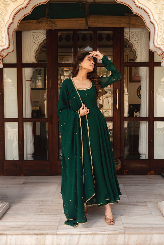 Most Trending Festive Special Green Handwork Anarkali Suit