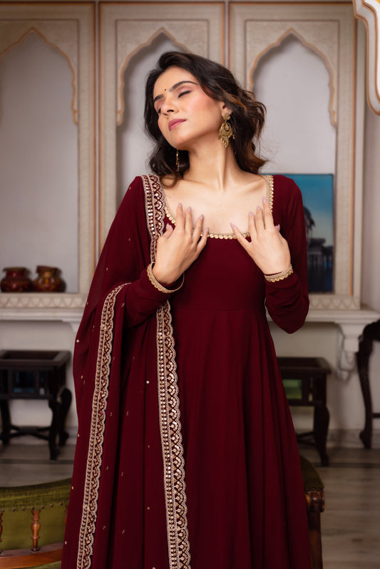 Buy Festive Special Maroon Color Party Wear Anarkali Suit