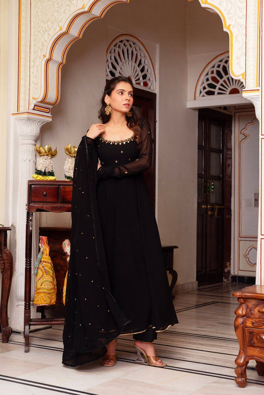 Most Trending Black Hand and Mirror Work Anarkali Suit