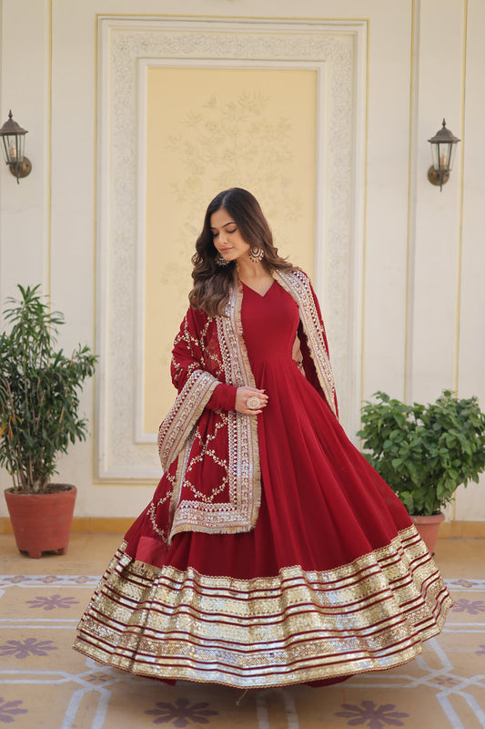 Most Trending Blooming Maroon Color Party Wear Anarkali Gown