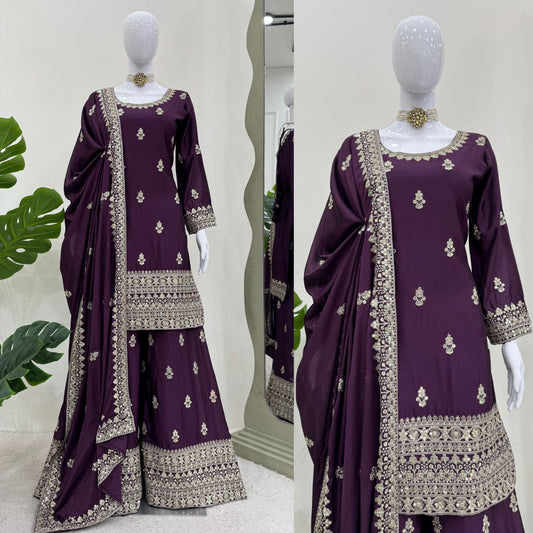 Buy Beautiful Party Wear Embroidery Work Designer Plazo Dress