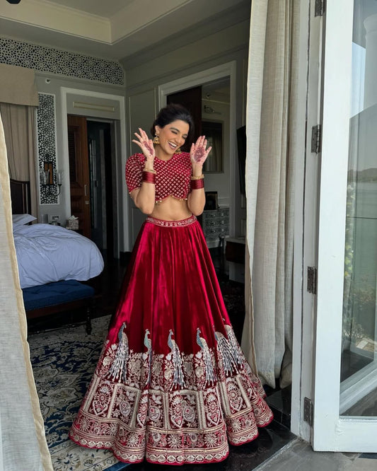 Buy Red Color Wedding Wear Velvet Designer Lehenga Choli