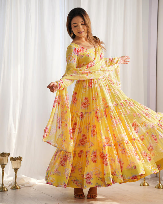 Haldi Function Special Yellow Color Soft Georgette Anarkali Suit