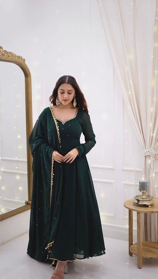 Buy Green Color Soft Georgette Party Wear Anarkali Suit