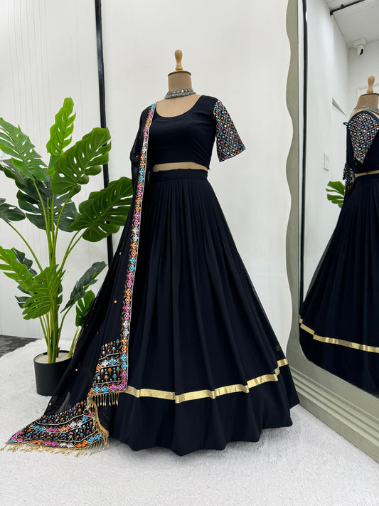 Wedding Special Black Color Designer Lehenga With Embroidery Dupatta