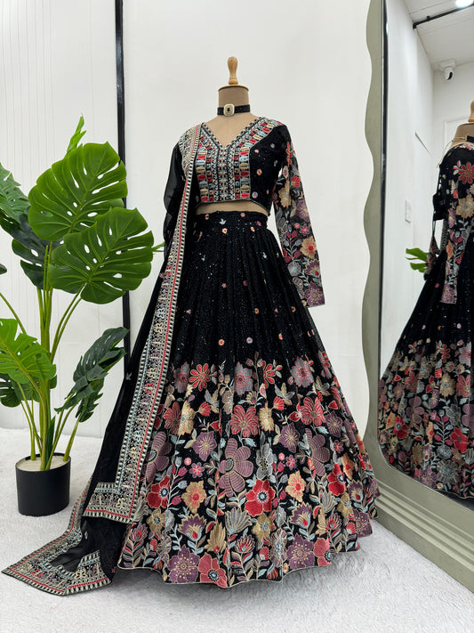 Black Color Wedding Wear Attractive Designer Sequin Work Lehenga Choli