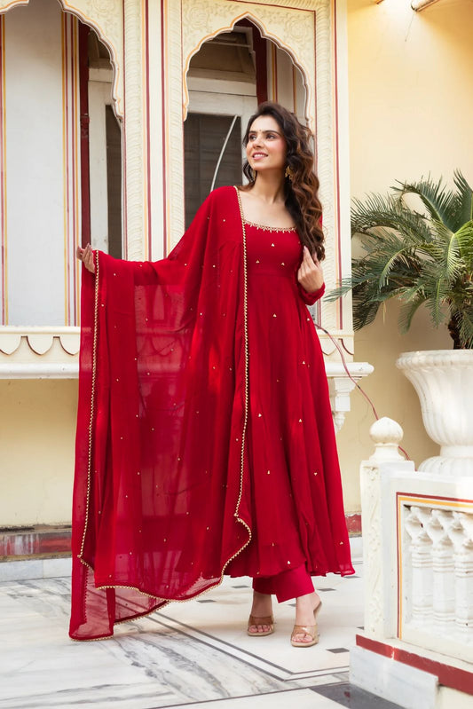 Most Trending Karwa Chauth Special Red Color Anarkali Suit