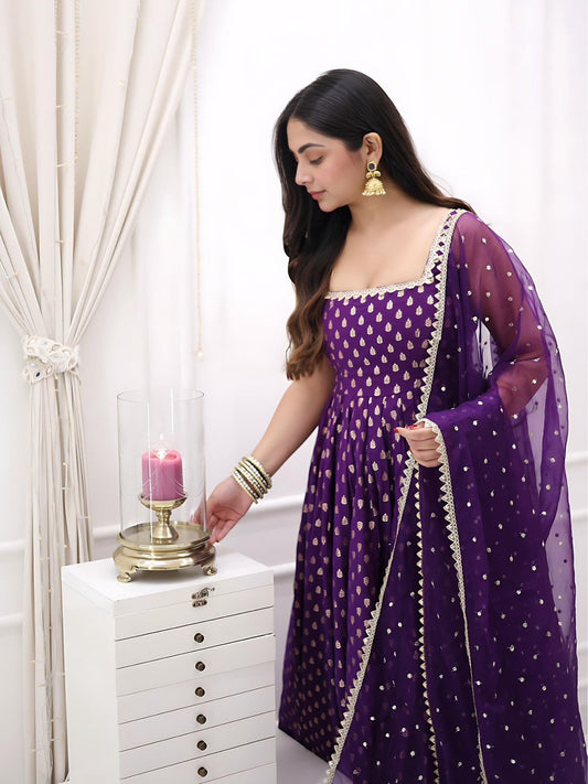 Festive Special Jequared Silk Fully Stitiched Anarkali Suit