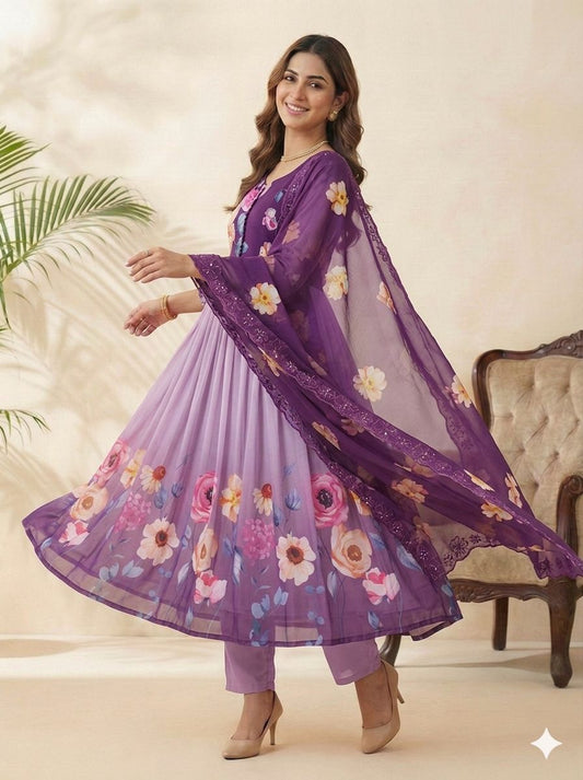 Wedding Special Digital Printed Handwork Anarkali Suit With Dupatta