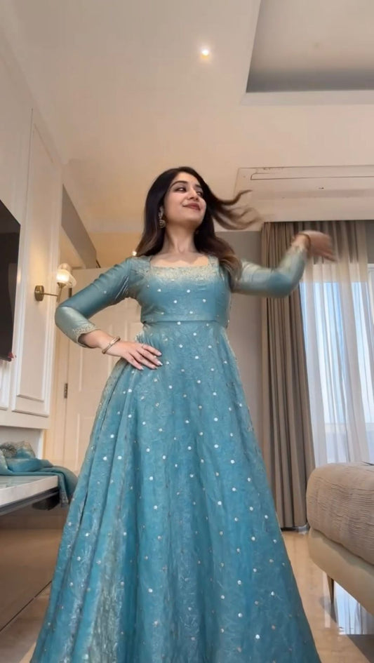 Buy Beautiful Trending Fandy Silk Sequin Work Anarkali Plazo Suit