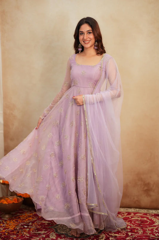 Most Trending Beautiful Fandy Silk Fully Stitiched Anarkali With Dupatta