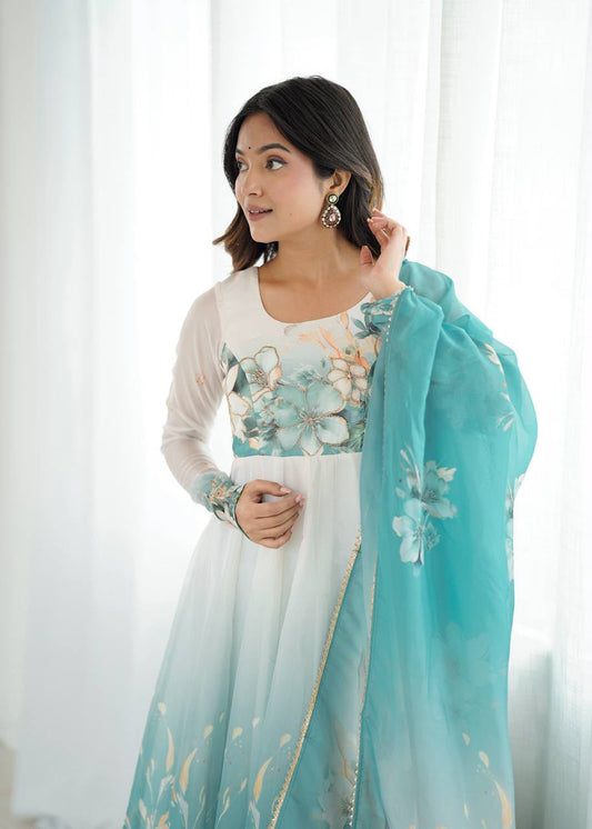 Most Trending Digital Printed  Crunchy Silk Anarkali Suit