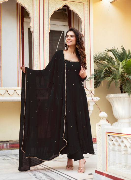 Festive Special Black Color Fully Flair Handwork Anarkali Suit