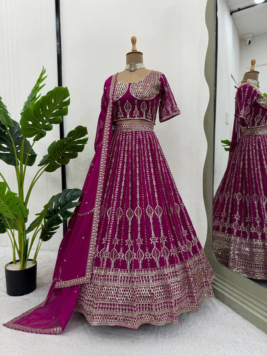 Pink Color Sequence Thread work Designer Wedding Lehenga Choli