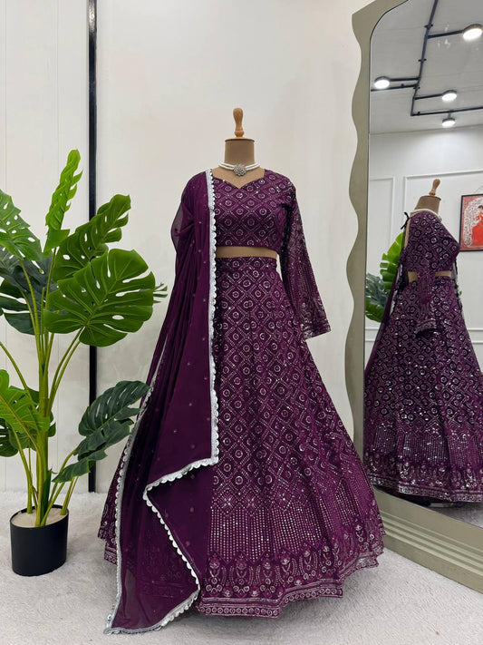 Wedding Special Designer Purple Color Sequin Work Lehenga Choli