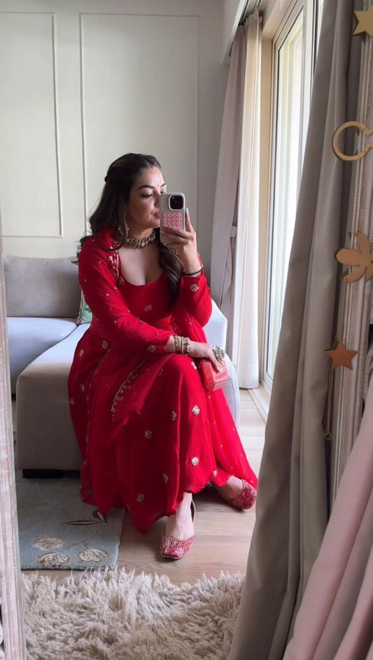 New Karwa Chauth Special Red Anarkali Suit