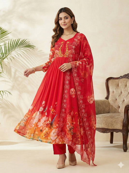 Buy Festive Special Red Color Digital Printed Anarkali Suit