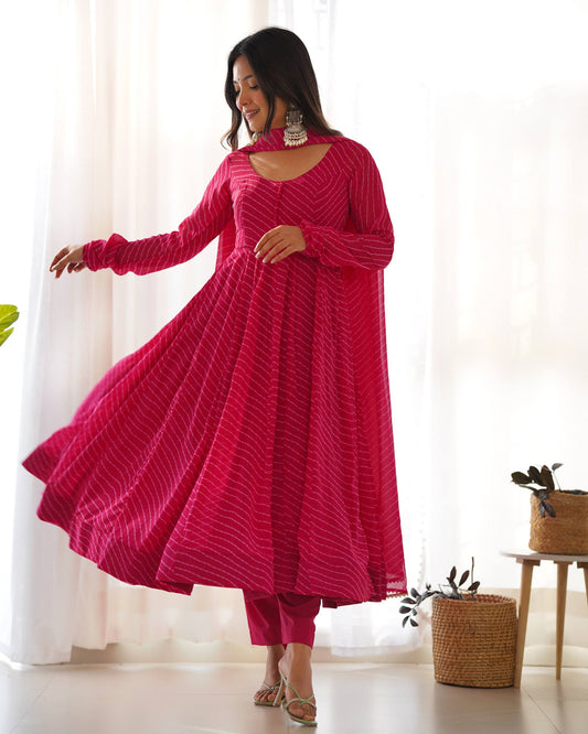 Buy Beautiful Leheriya Print Rani Pink Color Anarkali Suit