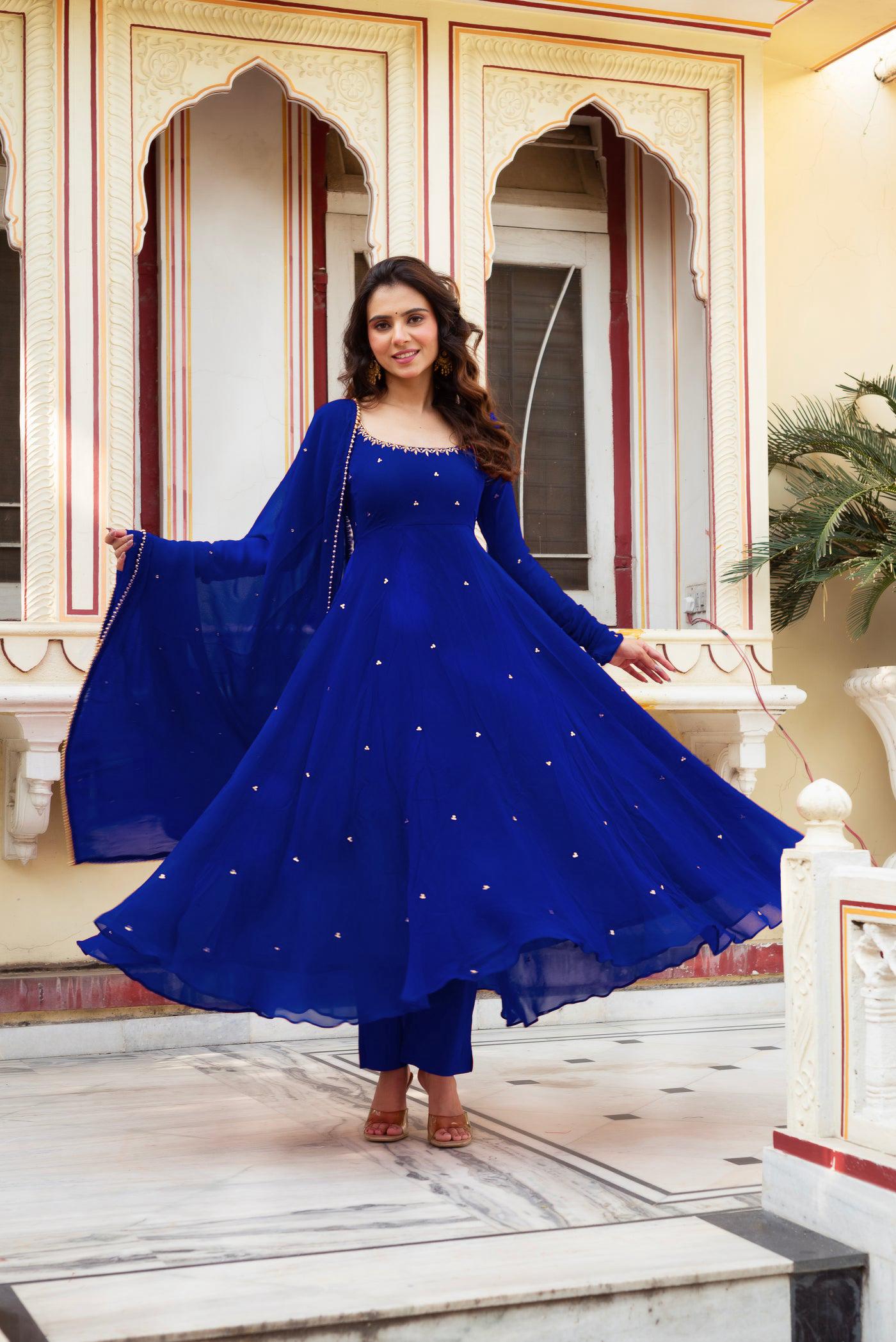 Festive Special Most Trending Royal Blue Handwork Anarkali Suit Festive Special Most Trending Royal Blue Handwork Anarkali Suit