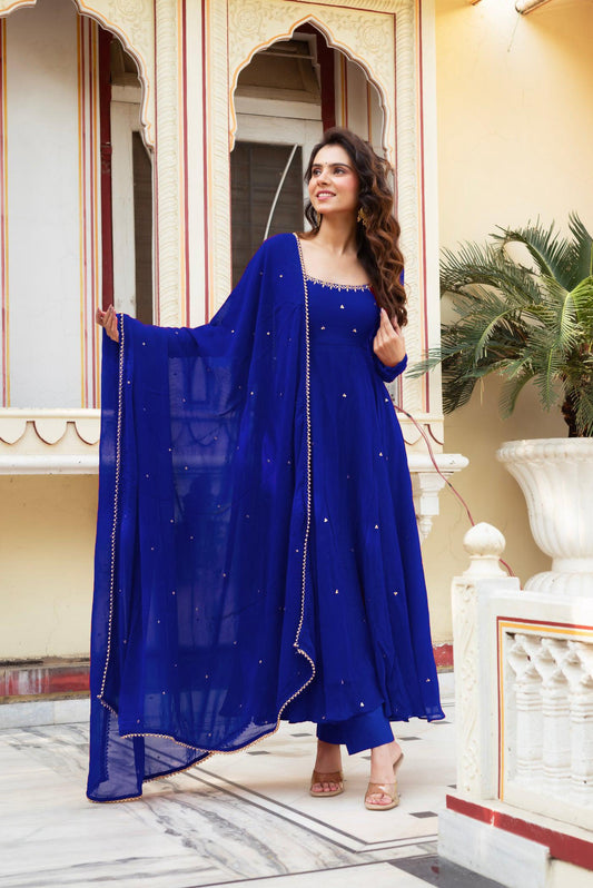 Festive Special Most Trending Royal Blue Handwork Anarkali Suit